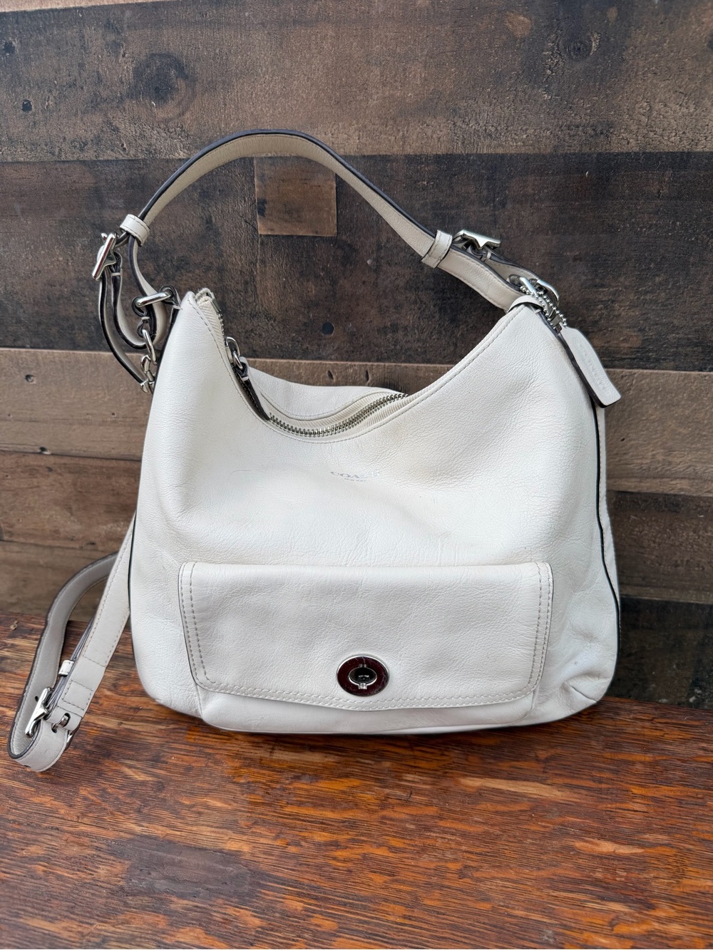 Coach Classic White Leather Hobo Bag - Soft Pebbled Leather